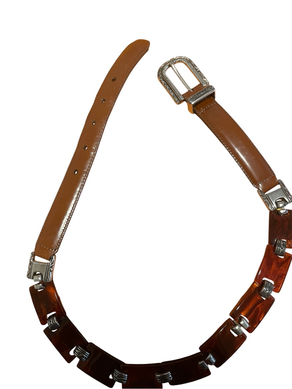 ✔️✔️ Brighton Leather and Tortoiseshell Link Waist Belt in Brown .